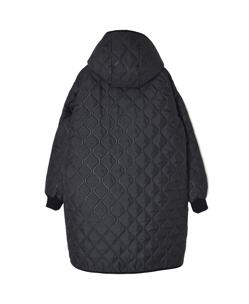 NAM2562PP PLAIN POLYESTER×PLAIN POLYESTER OVERSIZED MID-LENGTH HOODED COAT WITH RIBBED CUFF