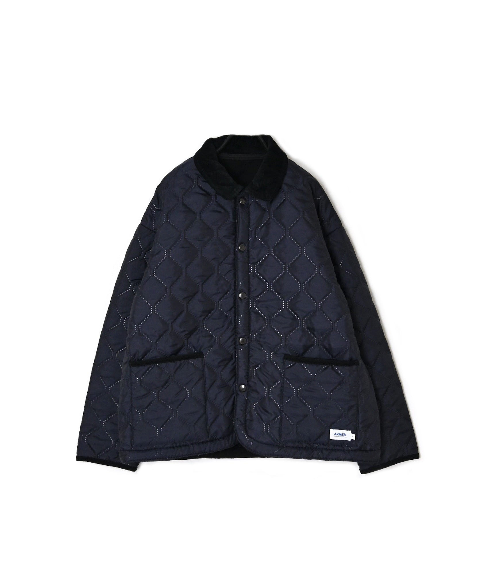 NAM2661 POLYESTER × FLEECE HEAT QUILT OVERSIZED STAND FALL COLLAR JACKET