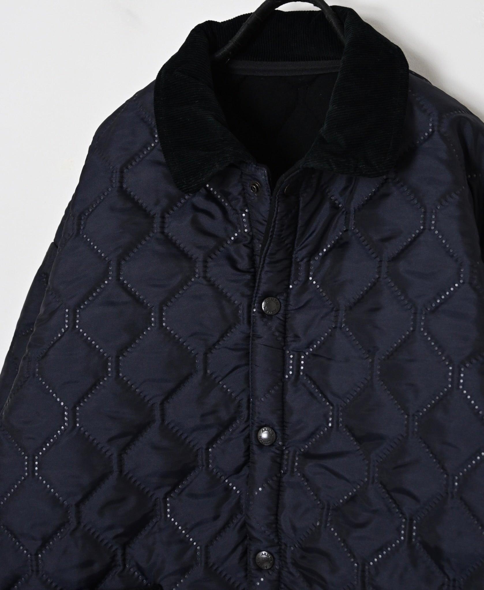 NAM2661 POLYESTER × FLEECE HEAT QUILT OVERSIZED STAND FALL COLLAR JACKET