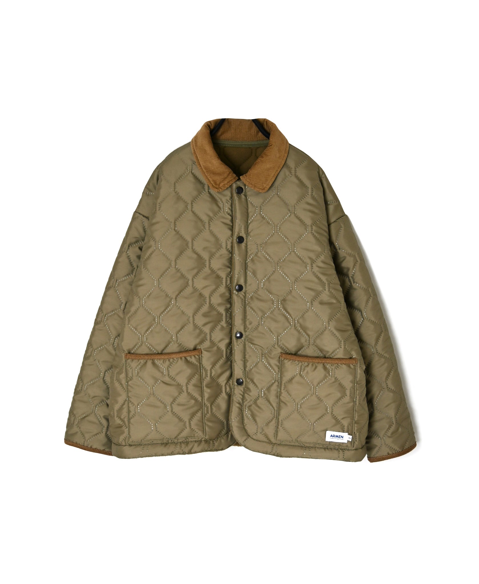 NAM2661 POLYESTER × FLEECE HEAT QUILT OVERSIZED STAND FALL COLLAR JACKET