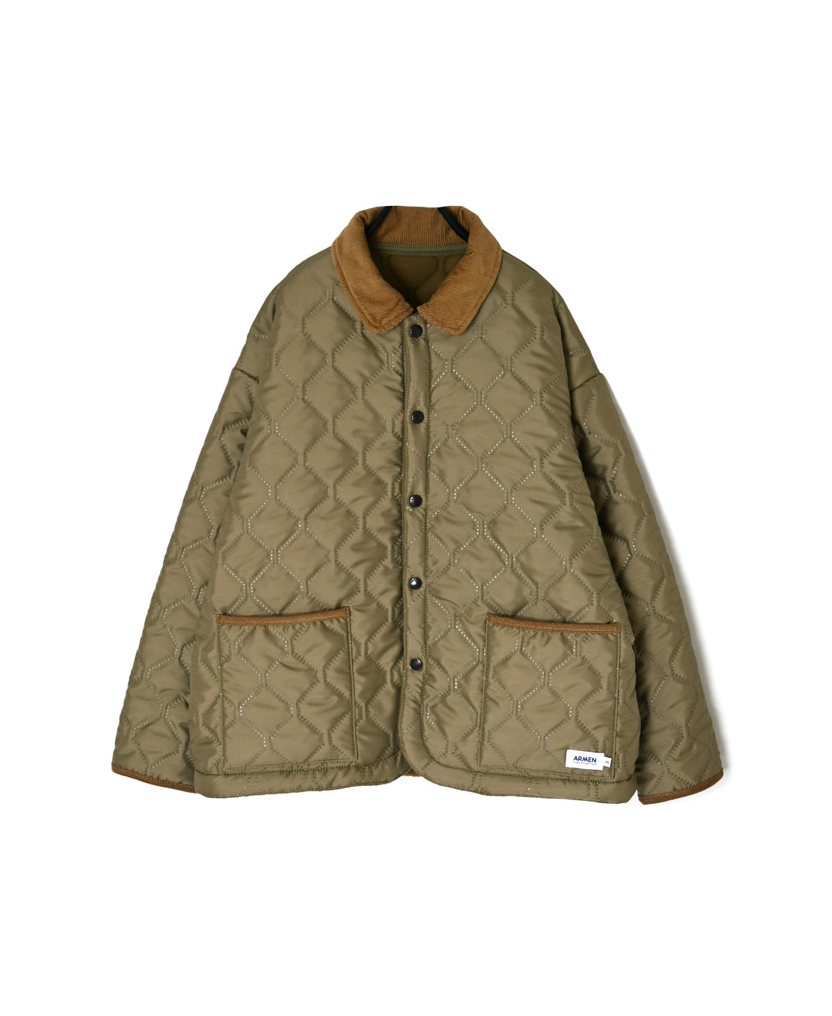 NAM2661 POLYESTER × FLEECE HEAT QUILT OVERSIZED STAND FALL COLLAR JACKET