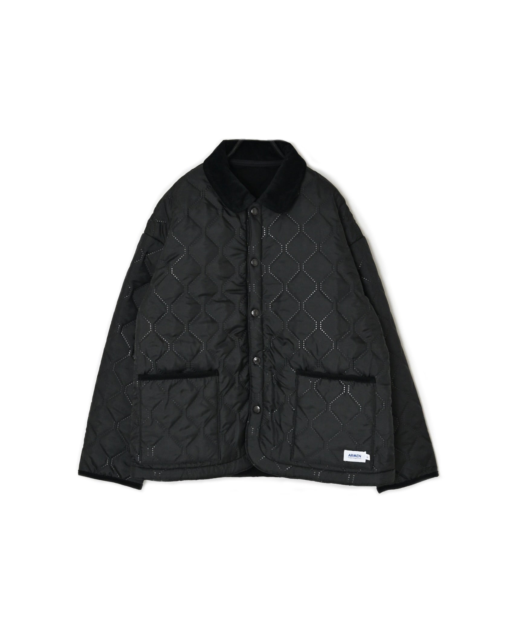NAM2661 POLYESTER × FLEECE HEAT QUILT OVERSIZED STAND FALL COLLAR JACKET