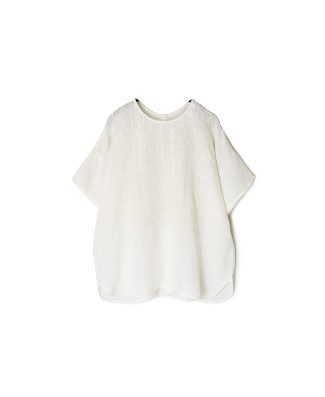 NMDS25242 80s POWER LOOM LINEN PLAIN BACK OPENING CREW-NECK S/SL EMB SHIRT