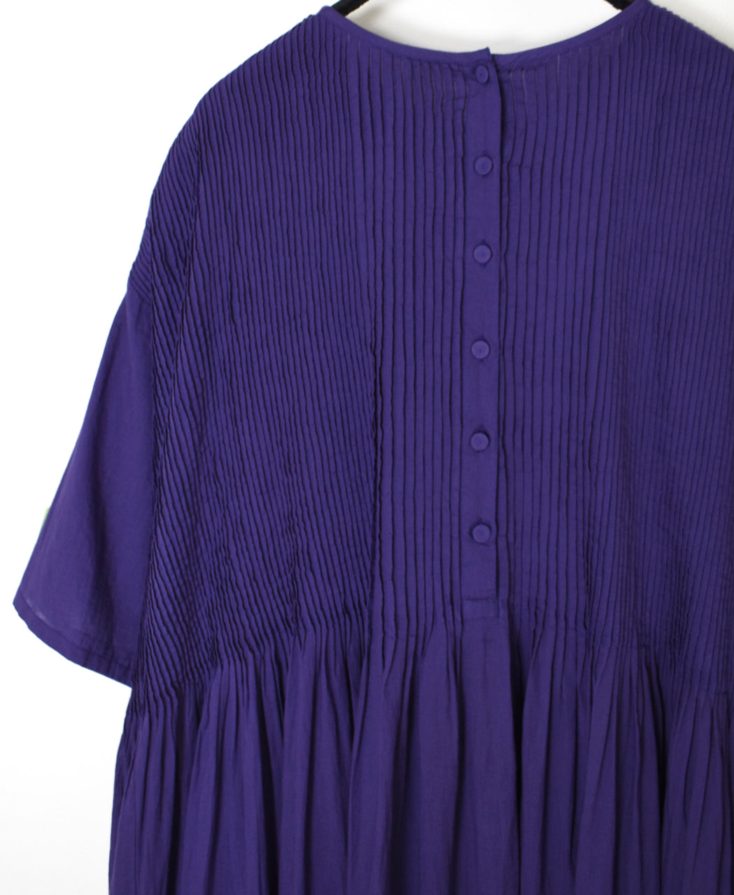 NMDS26243 80s ORGANIC COTTON VOILE CREW-NECK HALF/SLEEVE DRESS WITH MINI PINTUCK