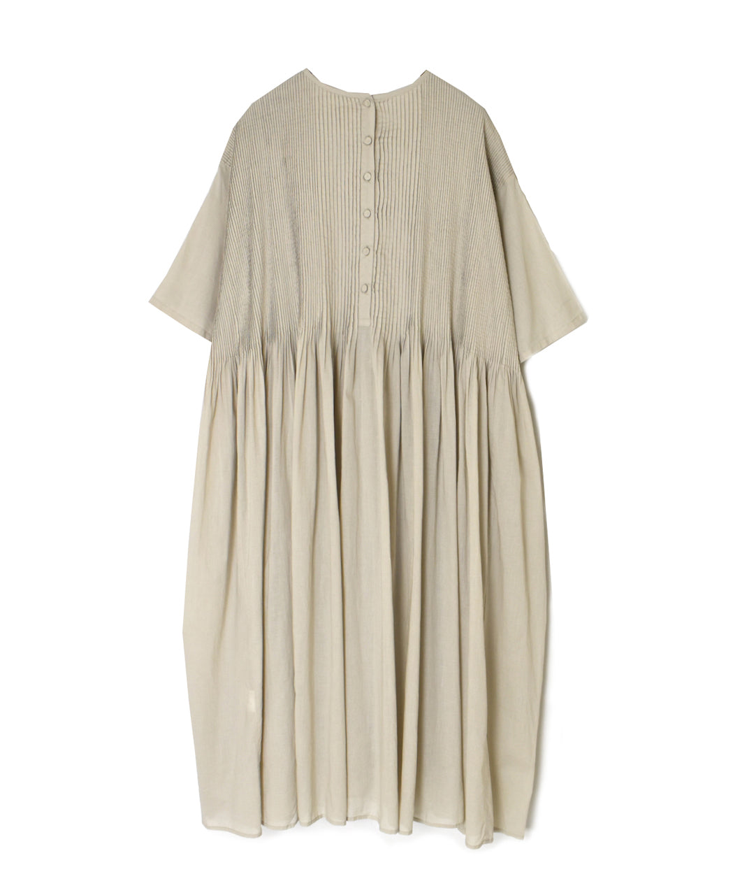 NMDS26243 80s ORGANIC COTTON VOILE CREW-NECK HALF/SLEEVE DRESS WITH MINI PINTUCK