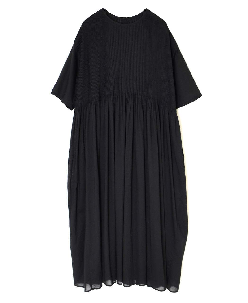 NMDS26243 80s ORGANIC COTTON VOILE CREW-NECK HALF/SLEEVE DRESS WITH MINI PINTUCK