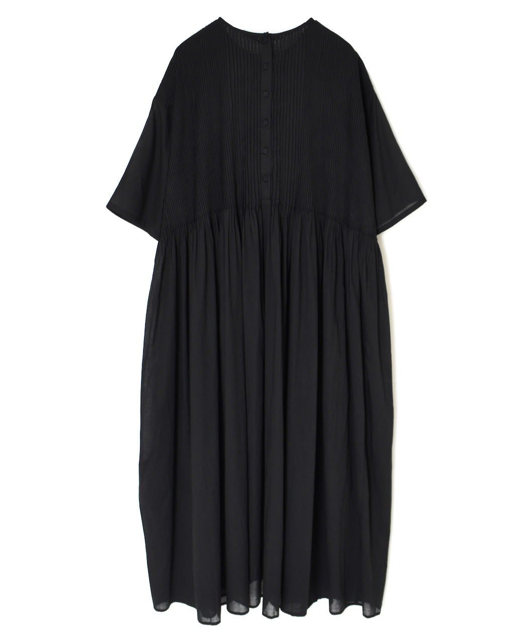 NMDS26243 80s ORGANIC COTTON VOILE CREW-NECK HALF/SLEEVE DRESS WITH MINI PINTUCK