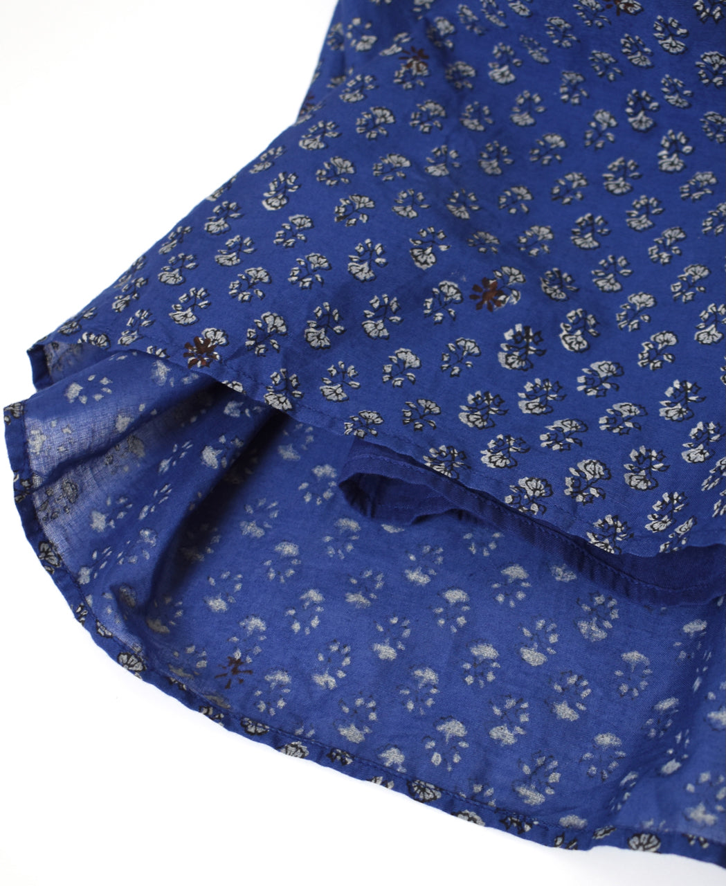 NMDS26254 80s VOILE SMALL GENTIANA BLOCK PRINT GATHERED SKIRT WITH LINING