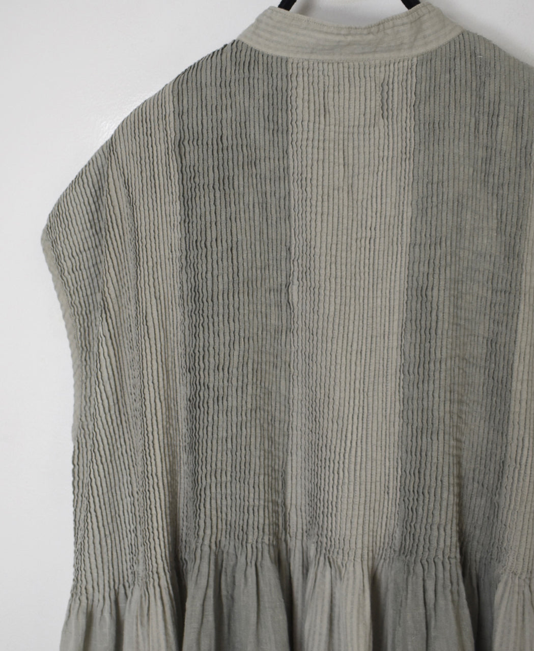 NMDS26264D ORGANIC COTTON/LINEN PATCHWORK OVERDYE BANDED F/SLEEVE SHIRT DRESS WITH MINI PINTUCK