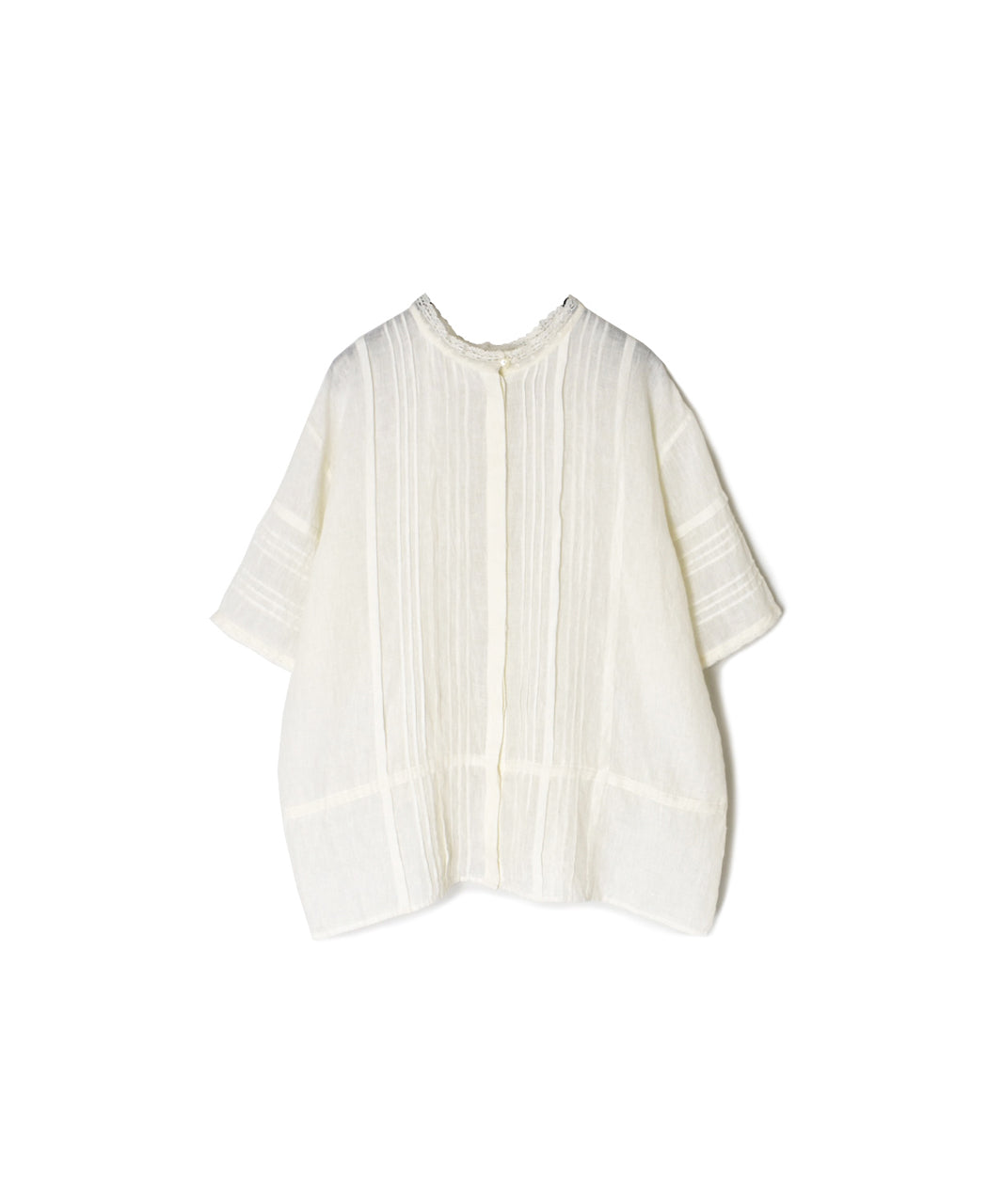 NMDS26271 80s POWER LOOM LINEN PLAIN LACE PINTUCK HALF/SLEEVE 2WAY SHIRT