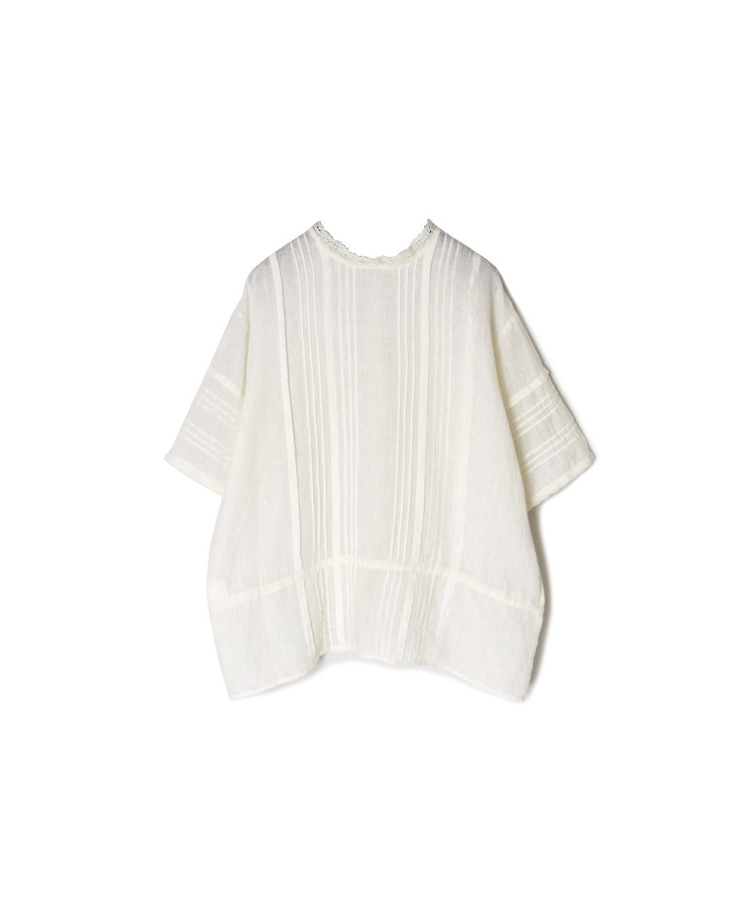 NMDS26271 80s POWER LOOM LINEN PLAIN LACE PINTUCK HALF/SLEEVE 2WAY SHIRT