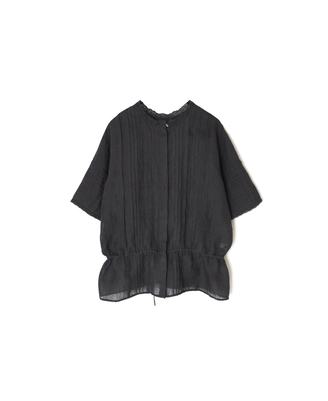 NMDS26271 80s POWER LOOM LINEN PLAIN LACE PINTUCK HALF/SLEEVE 2WAY SHIRT