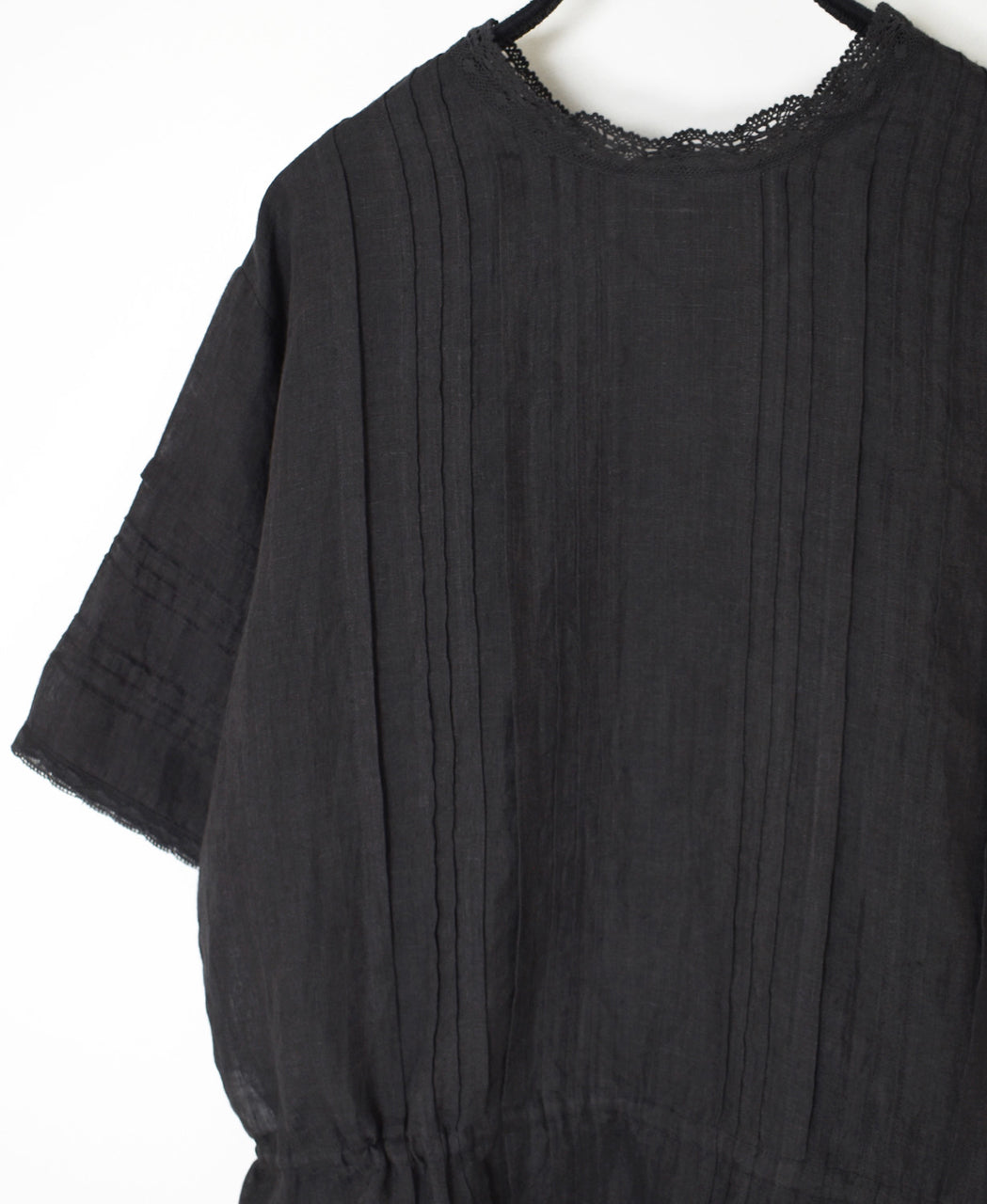 NMDS26271 80s POWER LOOM LINEN PLAIN LACE PINTUCK HALF/SLEEVE 2WAY SHIRT