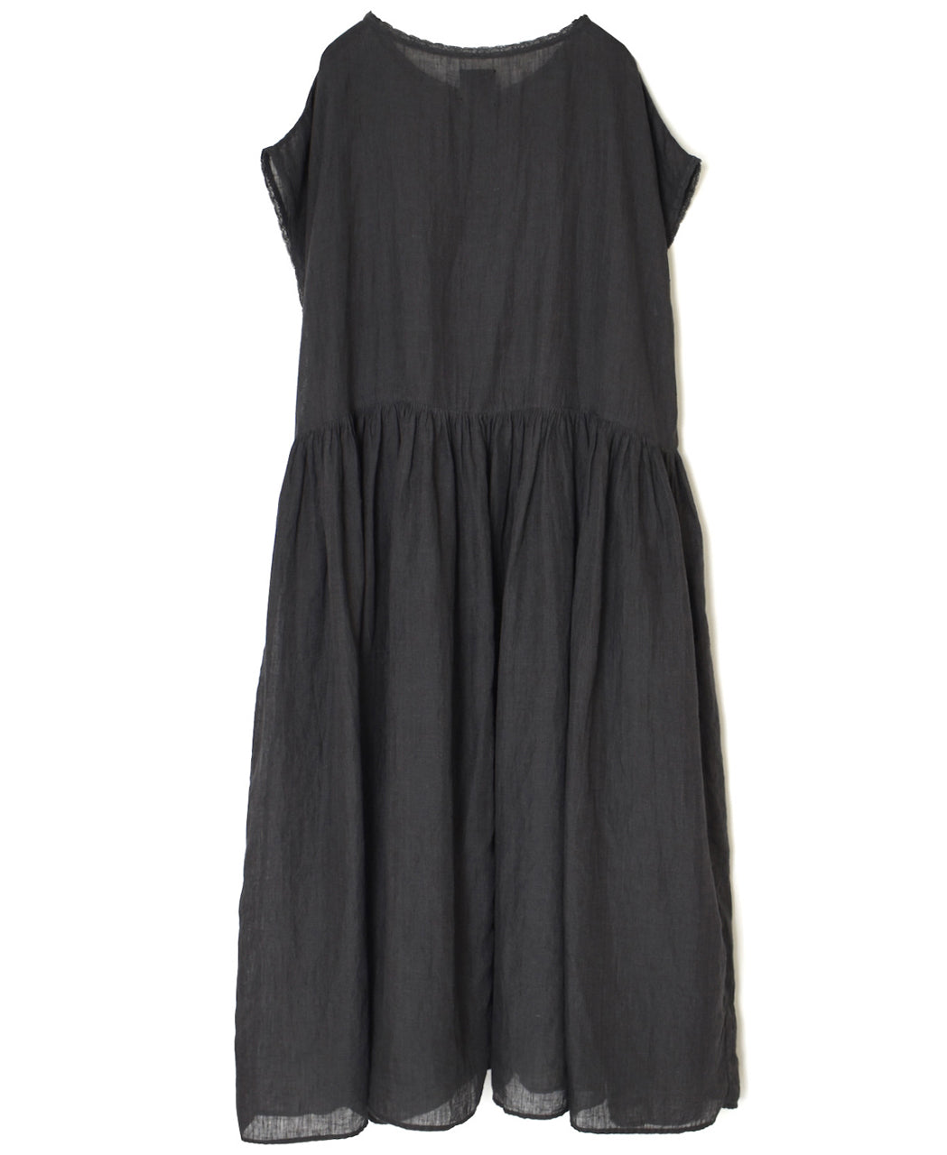 NMDS26272 80s POWER LOOM LINEN PLAIN BOAT-NECK LACE PULLOVER DRESS