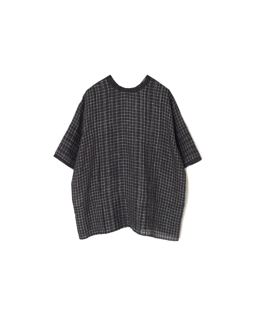 NMDS26281 80s POWER LOOM LINEN CHECK LACE PINTUCK HALF/SLEEVE 2WAY SHIRT