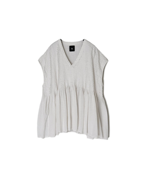 NMDS26502D 80s ORGANIC DOBIE CHECK OVERDYE V-NECK F/SLEEVE SHIRT WITH PINTUCK