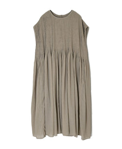 NMDS26503D 80s ORGANIC DOBIE CHECK OVERDYE CREW-NECK F/SL DRESS WITH PINTUCK