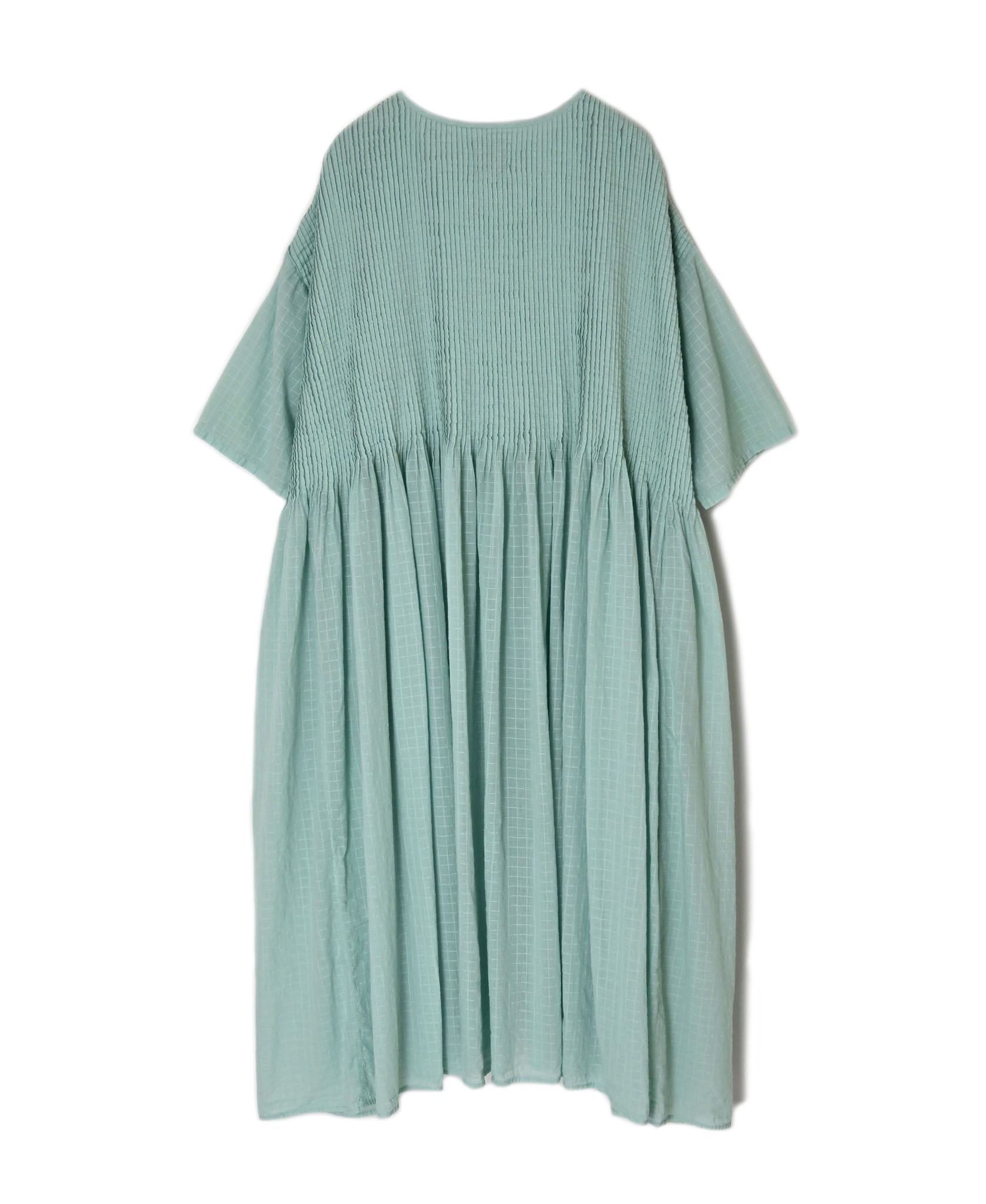 NMDS26504D 80s ORGANIC DOBIE CHECK OVERDYE CREW-NECK BUTTON SHIRT MAXI DRESS WITH PINTUCK