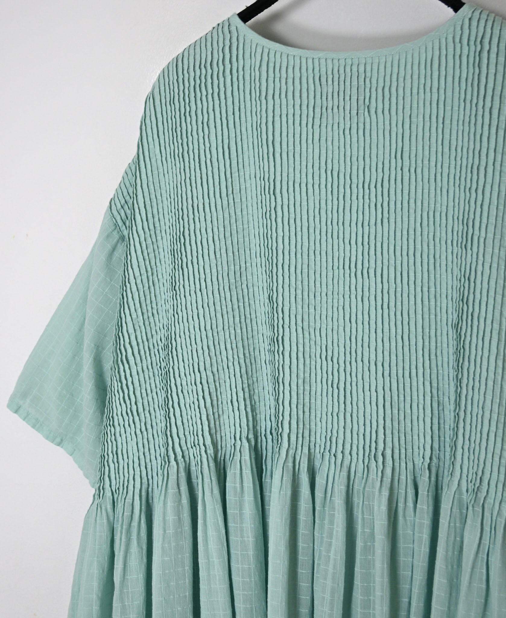 NMDS26504D 80s ORGANIC DOBIE CHECK OVERDYE CREW-NECK BUTTON SHIRT MAXI DRESS WITH PINTUCK