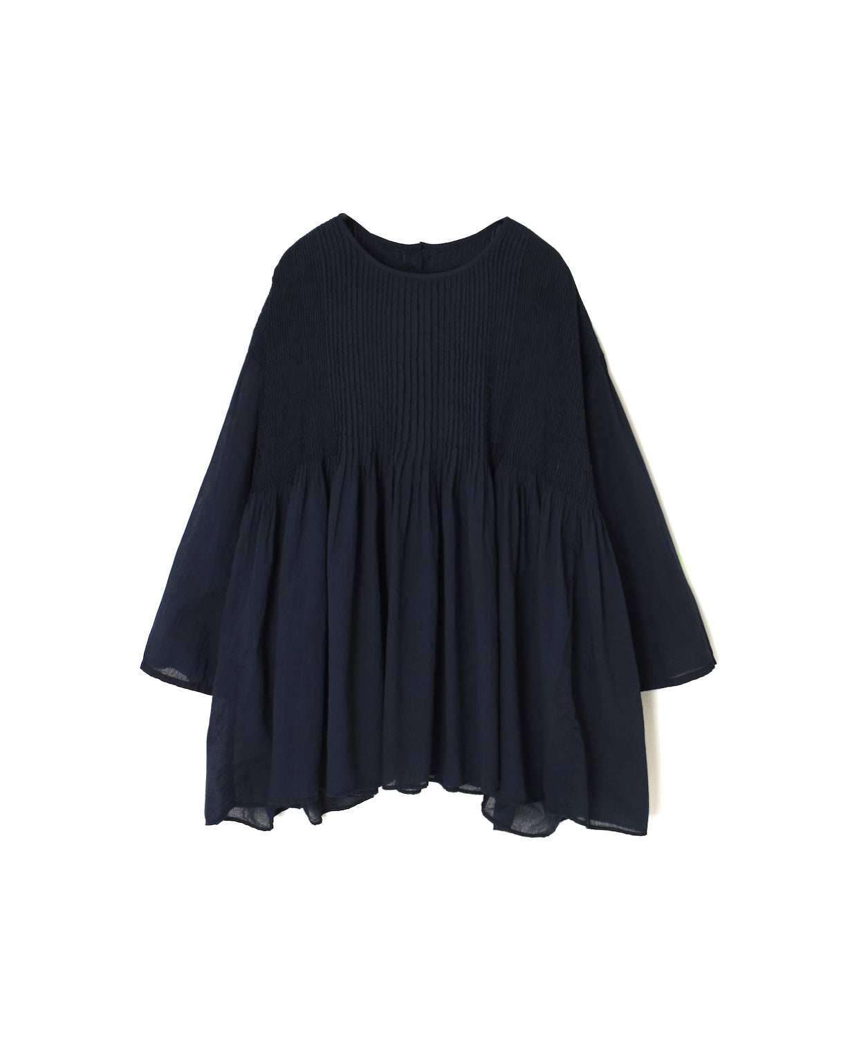 NMDS26511D 80s ORGANIC VOILE STRIPE (OVERDYE) CREW-NECK 3/4 SL SHIRT WITH MINI PINTUCK