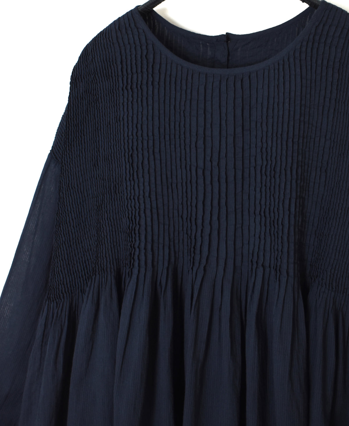 NMDS26511D 80s ORGANIC VOILE STRIPE (OVERDYE) CREW-NECK 3/4 SL SHIRT WITH MINI PINTUCK