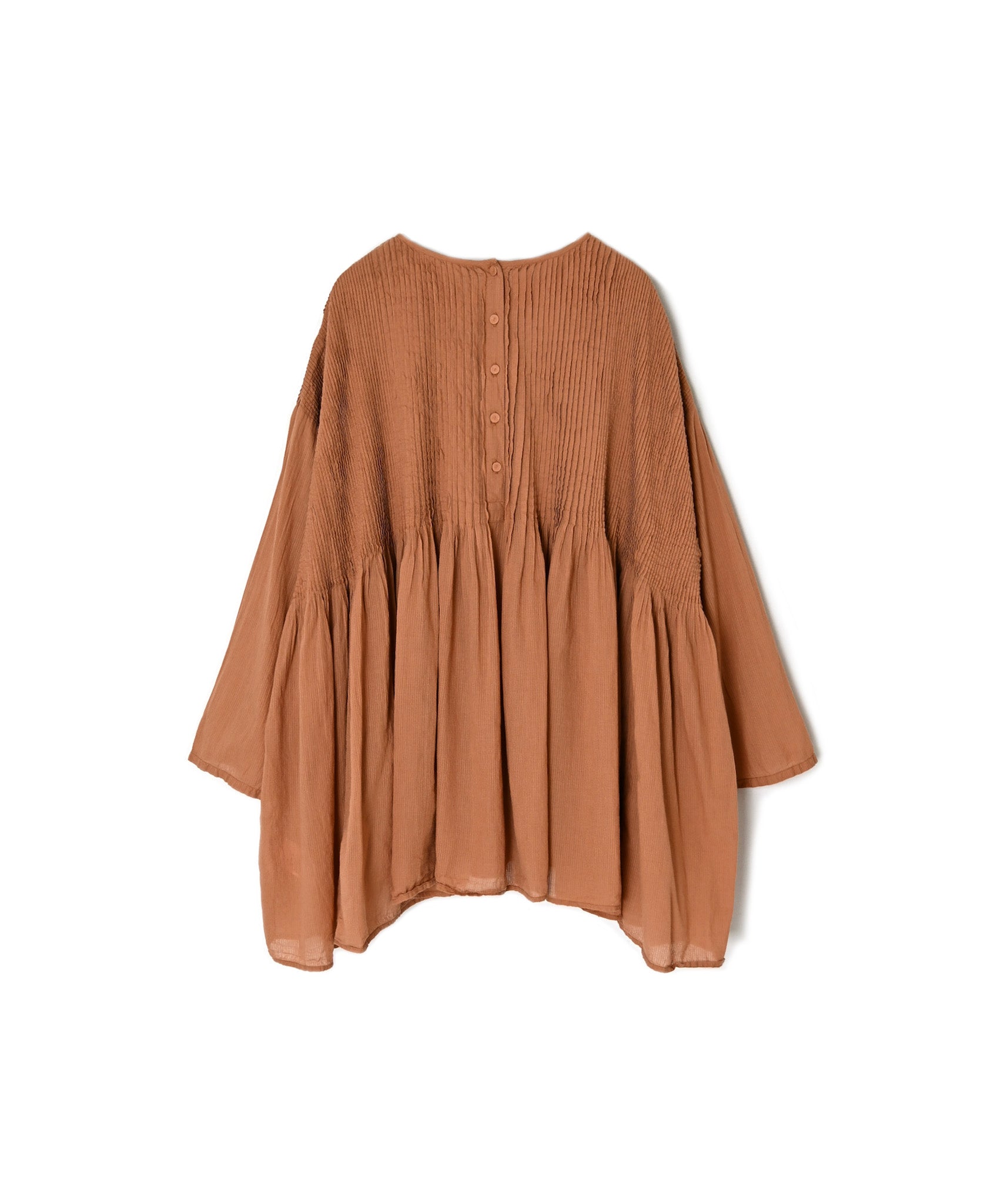 NMDS26511D 80s ORGANIC VOILE STRIPE (OVERDYE) CREW-NECK 3/4 SL SHIRT WITH MINI PINTUCK