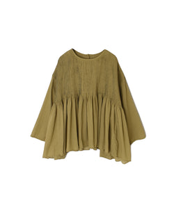 NMDS26511D 80s ORGANIC VOILE STRIPE (OVERDYE) CREW-NECK 3/4 SL SHIRT WITH MINI PINTUCK