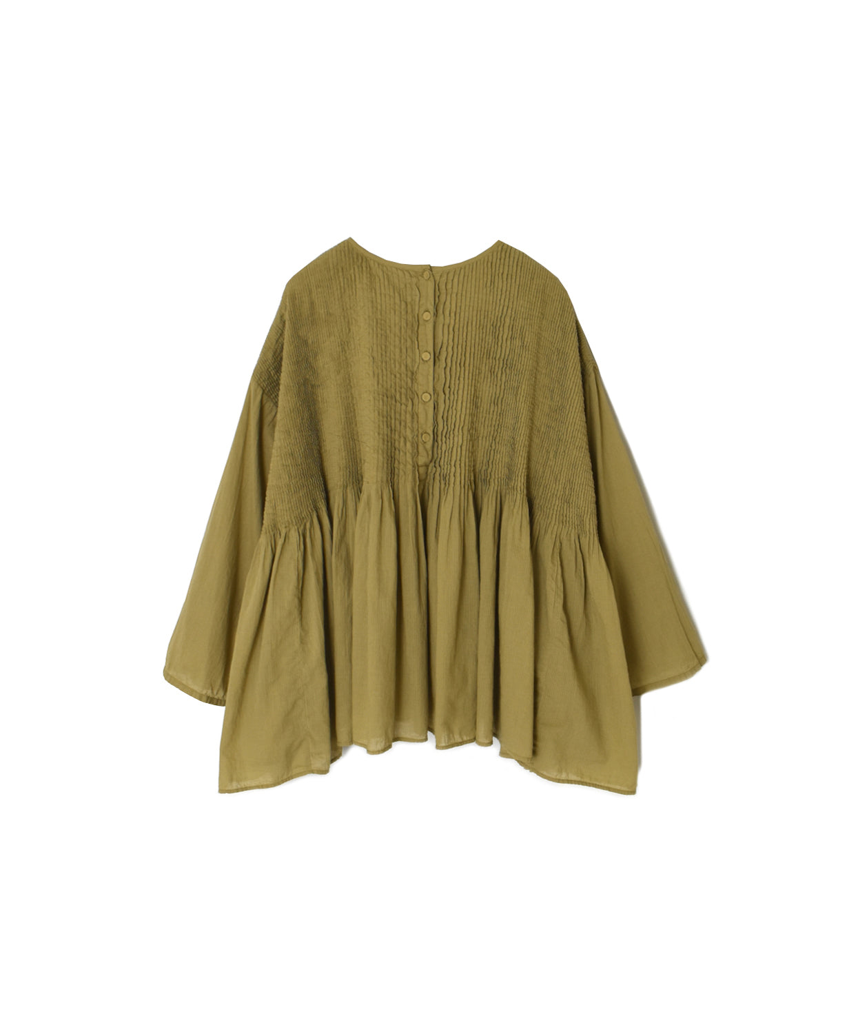 NMDS26511D 80s ORGANIC VOILE STRIPE (OVERDYE) CREW-NECK 3/4 SL SHIRT WITH MINI PINTUCK