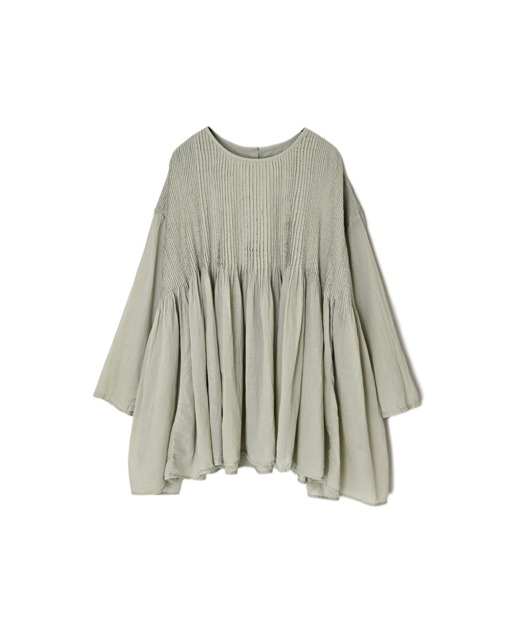 NMDS26511D 80s ORGANIC VOILE STRIPE (OVERDYE) CREW-NECK 3/4 SL SHIRT WITH MINI PINTUCK