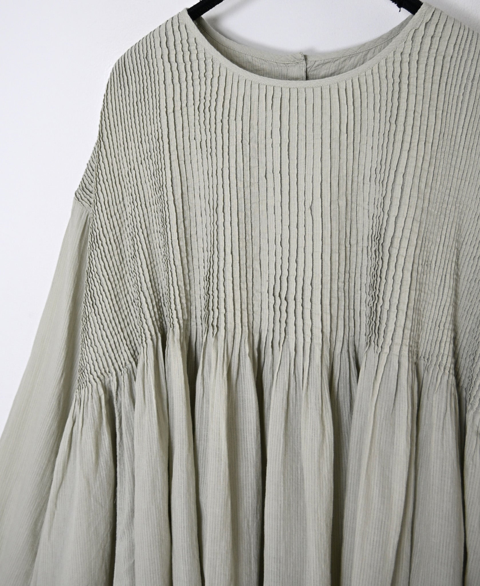 NMDS26511D 80s ORGANIC VOILE STRIPE (OVERDYE) CREW-NECK 3/4 SL SHIRT WITH MINI PINTUCK