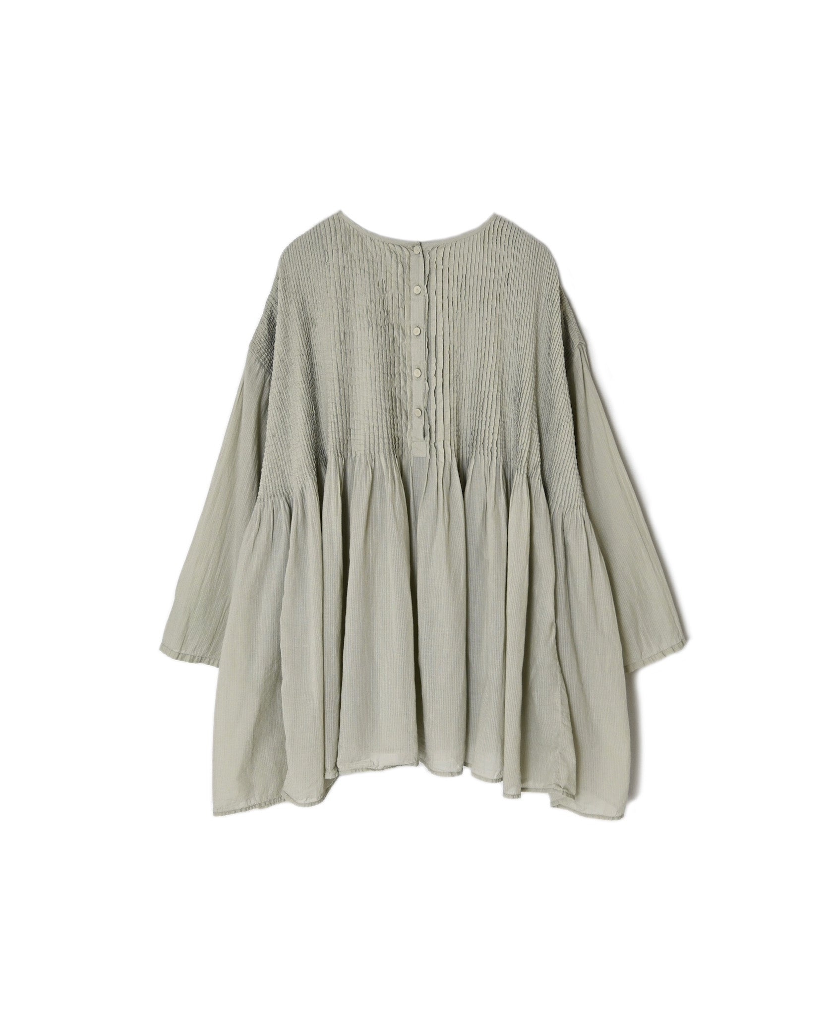 NMDS26511D 80s ORGANIC VOILE STRIPE (OVERDYE) CREW-NECK 3/4 SL SHIRT WITH MINI PINTUCK