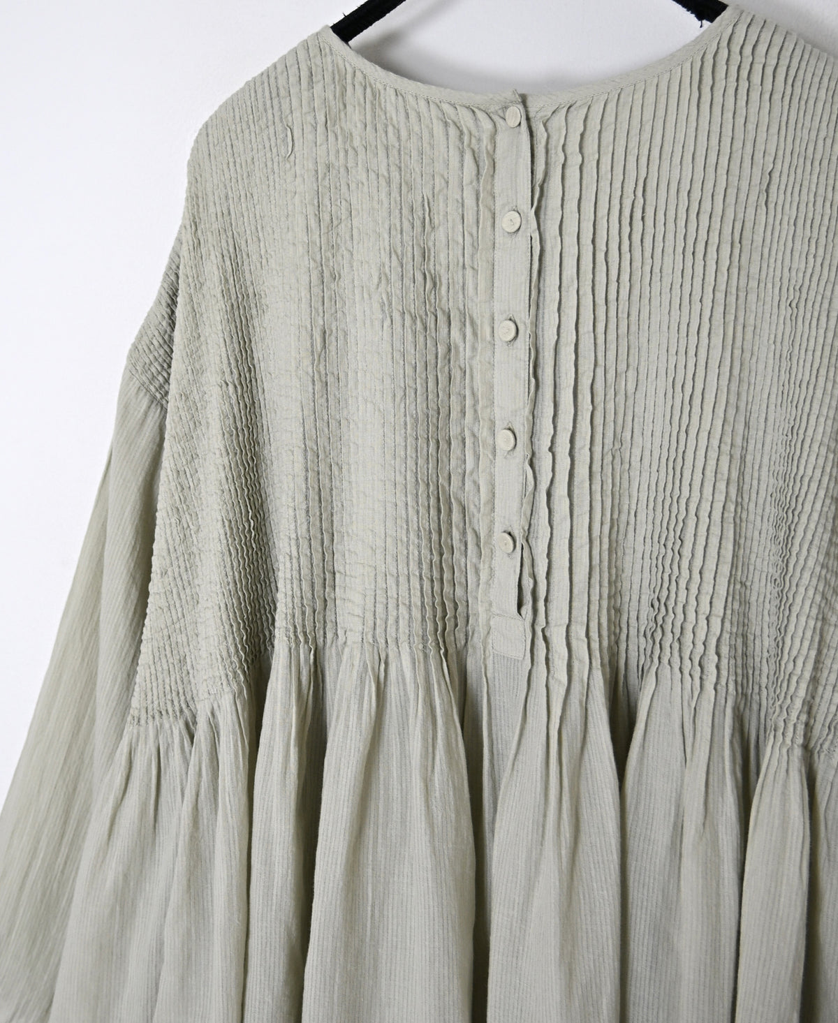 NMDS26511D 80s ORGANIC VOILE STRIPE (OVERDYE) CREW-NECK 3/4 SL SHIRT WITH MINI PINTUCK