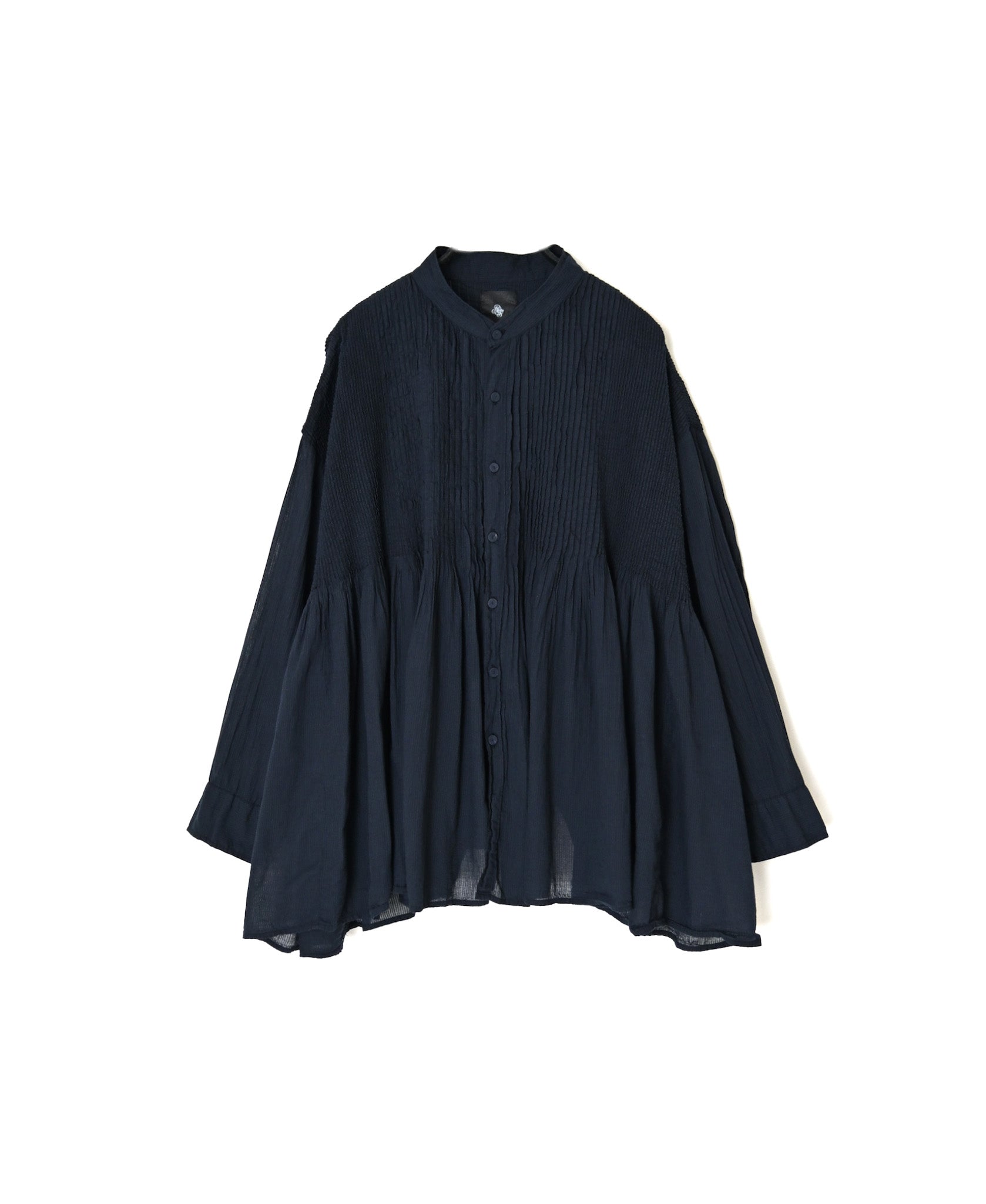 NMDS26512D 80s ORGANIC VOILE STRIPE (OVERDYE) MINI PINTUCK BANDED SHIRT