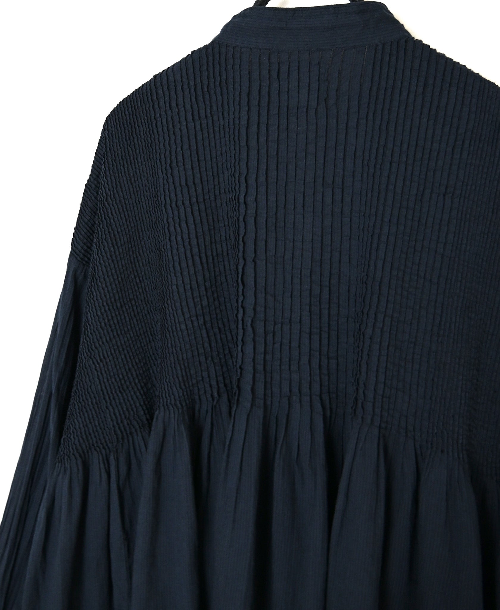 NMDS26512D 80s ORGANIC VOILE STRIPE (OVERDYE) MINI PINTUCK BANDED SHIRT
