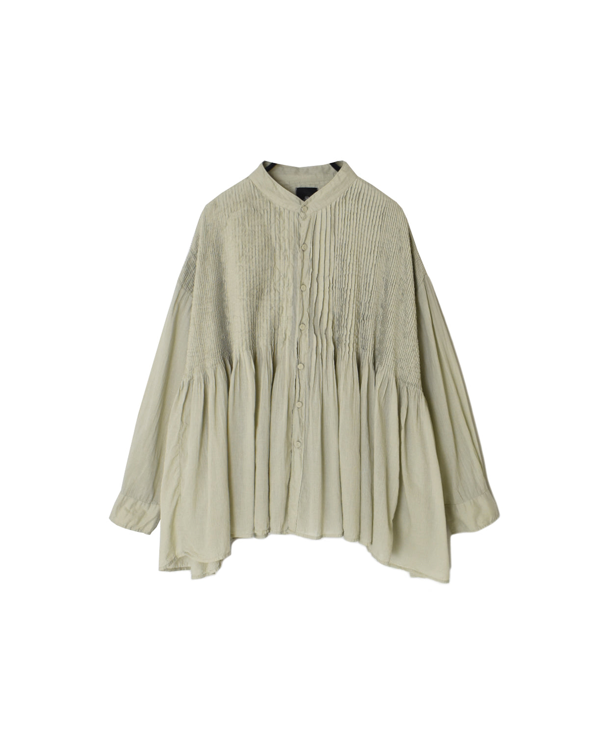 NMDS26512D 80s ORGANIC VOILE STRIPE (OVERDYE) MINI PINTUCK BANDED SHIRT
