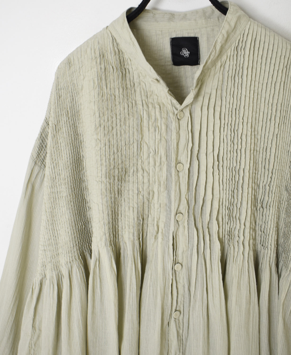 NMDS26512D 80s ORGANIC VOILE STRIPE (OVERDYE) MINI PINTUCK BANDED SHIRT
