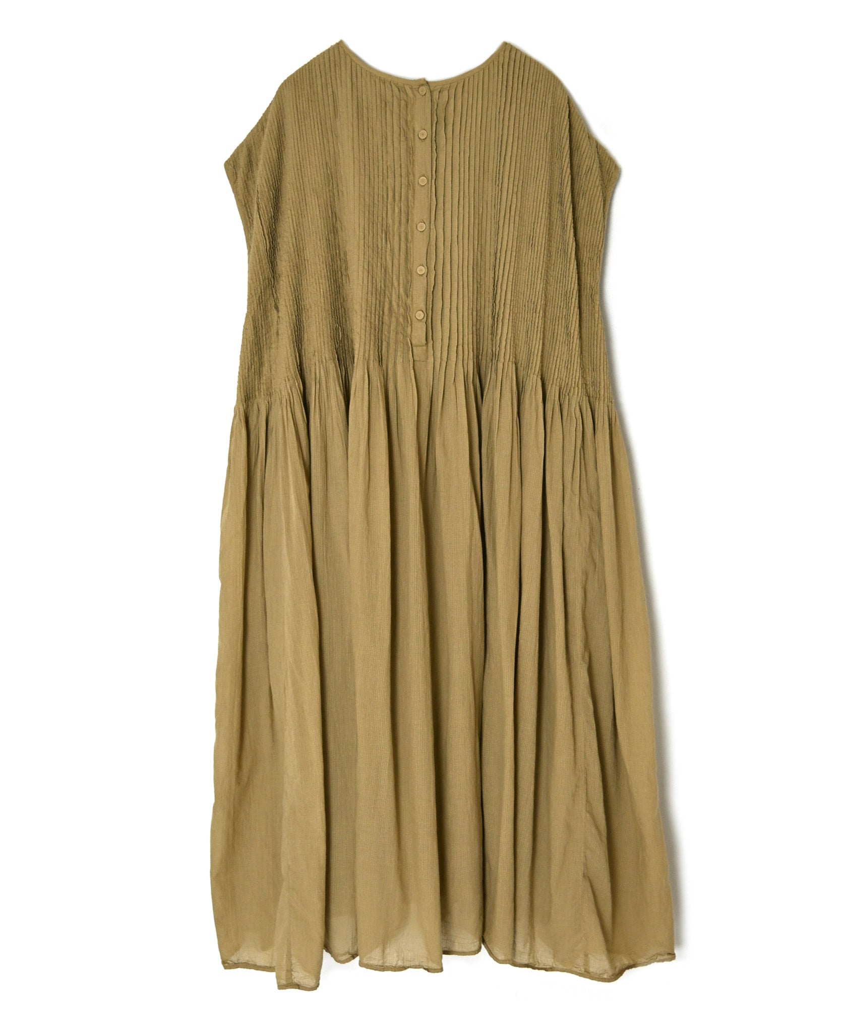 NMDS26513D 80s ORGANIC VOILE STRIPE (OVERDYE) CREW-NECK F/SL DRESS WITH PINTUCK