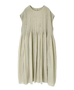 NMDS26513D 80s ORGANIC VOILE STRIPE (OVERDYE) CREW-NECK F/SL DRESS WITH PINTUCK