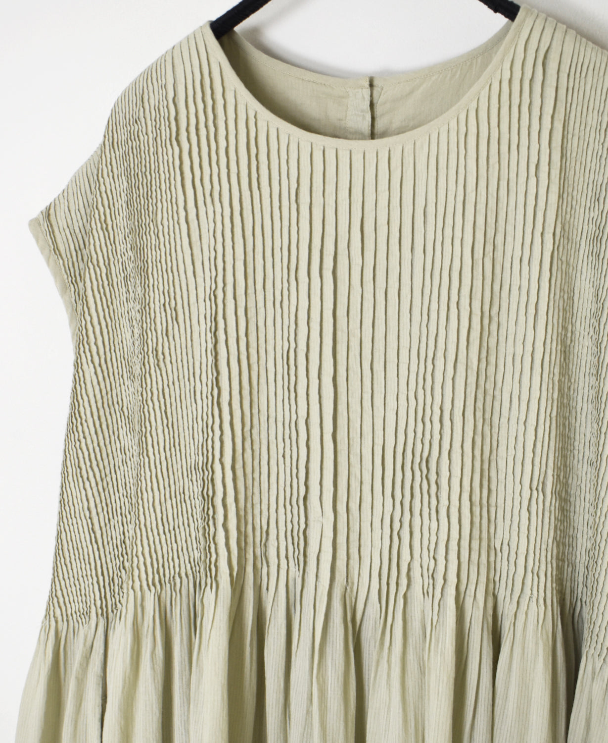 NMDS26513D 80s ORGANIC VOILE STRIPE (OVERDYE) CREW-NECK F/SL DRESS WITH PINTUCK