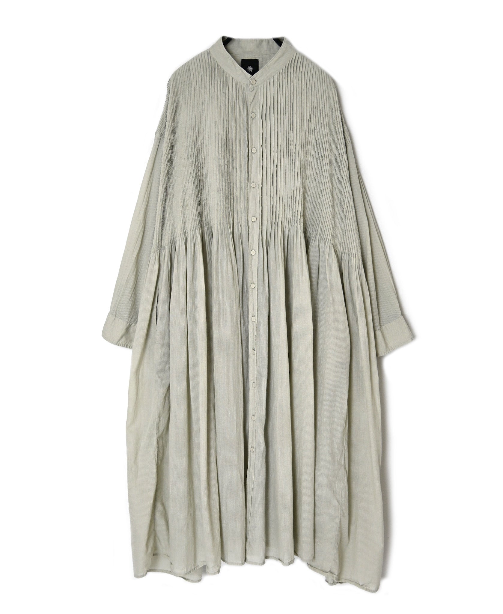 NMDS26514D 80s ORGANIC VOILE STRIPE (OVERDYE) BANDED SHIRT DRESS WITH MINI PINTUCK