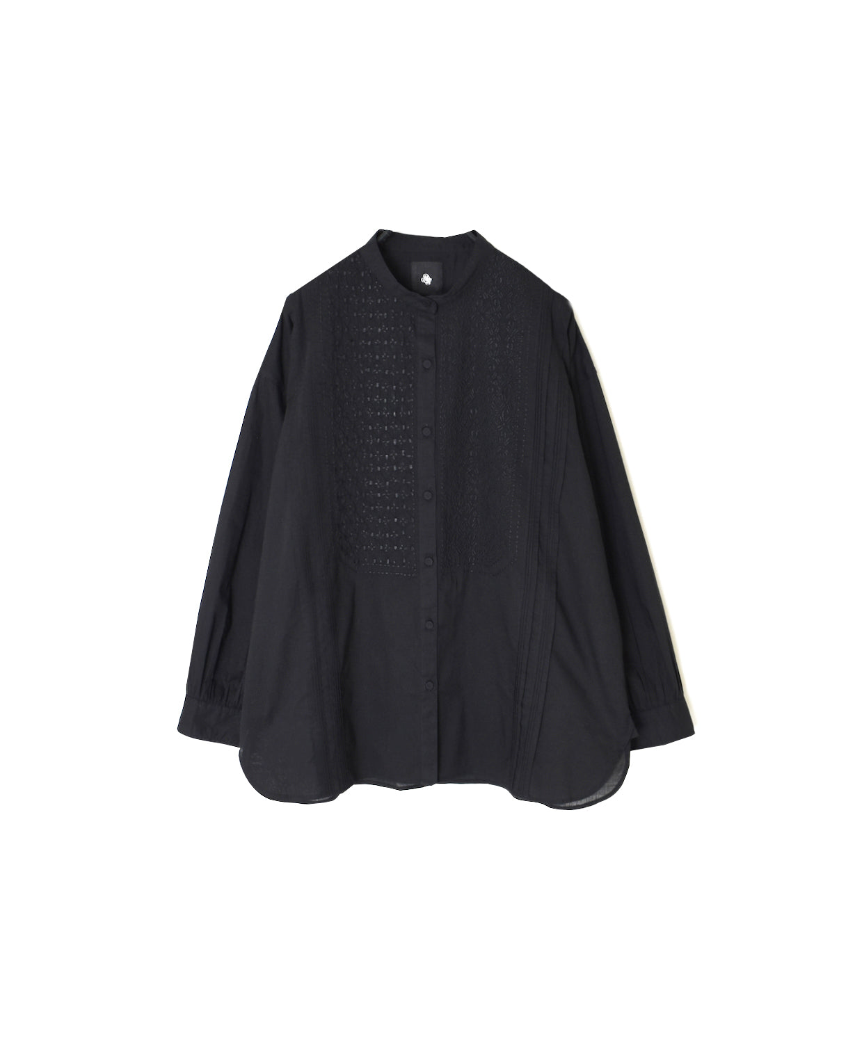 NMDS26521 60s ORGANIC CAMBRIC WITH EMB BANDED COLLAR PINTUCK & EMB SHIRT