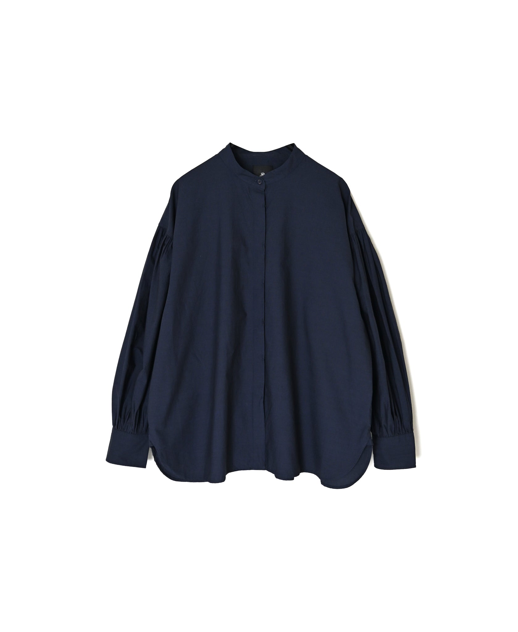 NMDS26531 60s ORGANIC POPLIN PLAIN BANDED COLLAR GATHERED SLEEVE SHIRT