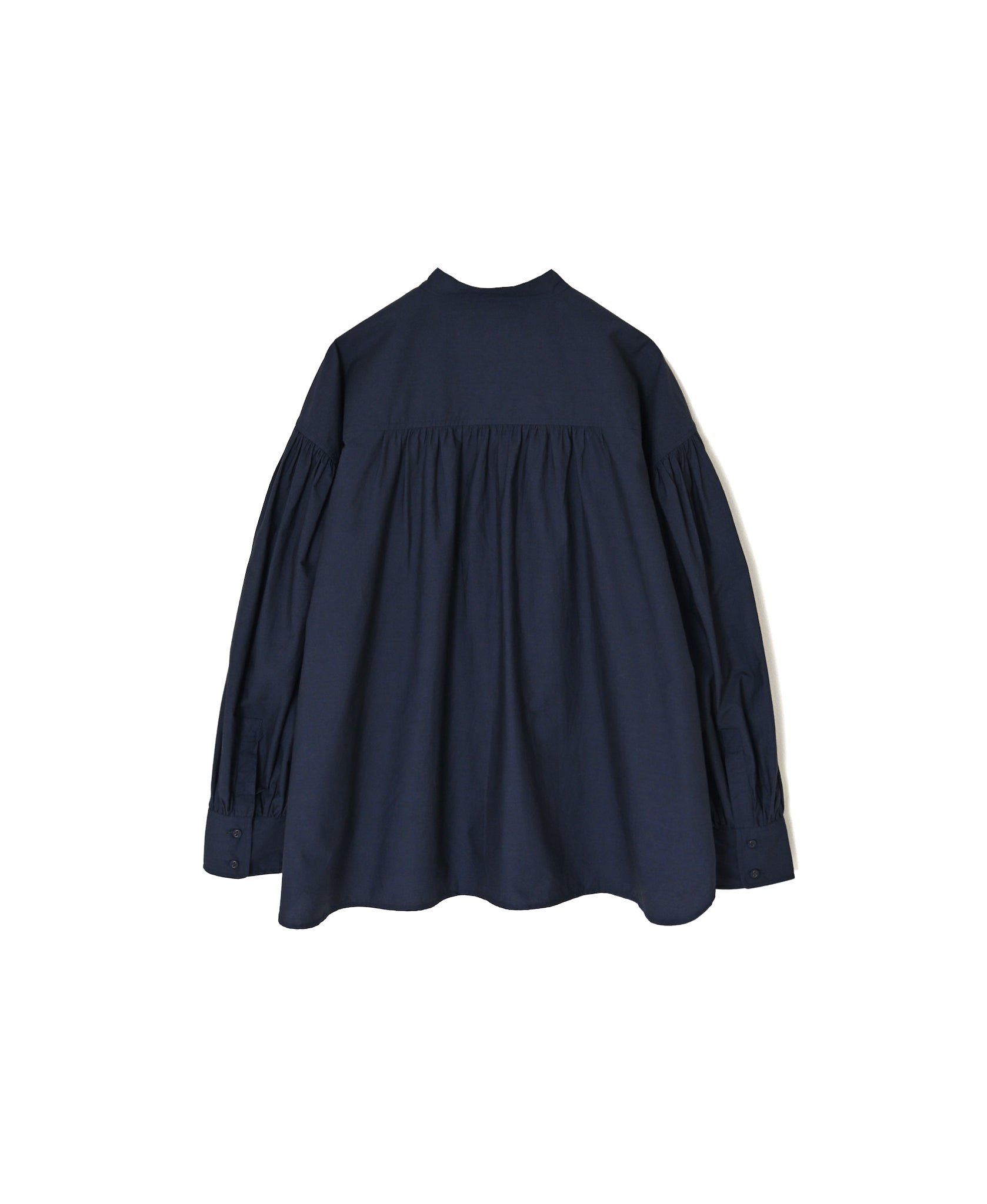 NMDS26531 60s ORGANIC POPLIN PLAIN BANDED COLLAR GATHERED SLEEVE SHIRT