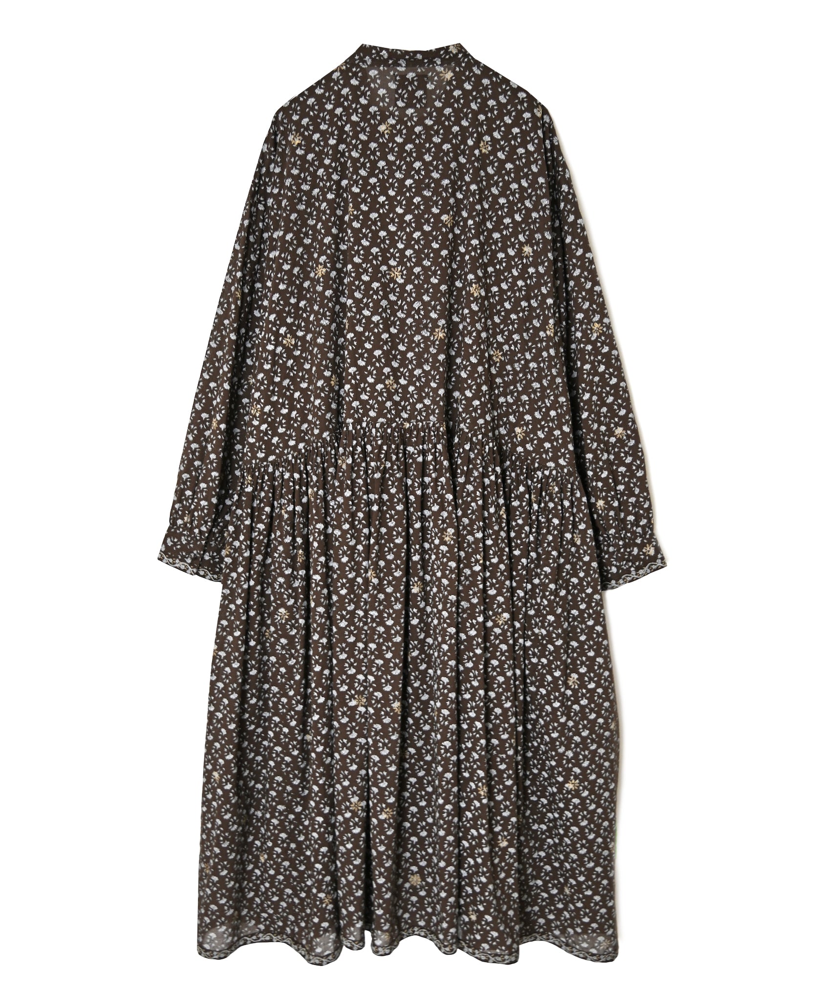 NMDS26544 80s ORGANIC VOILE GENTIANA BLOCK PRINT BANDED COLLAR DRESS WITH RAJASTHAN GATHER