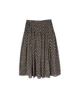 NMDS26545 80s ORGANIC VOILE GENTIANA BLOCK PRINT RAJASTHAN GATHERED SKIRT WITH LINING