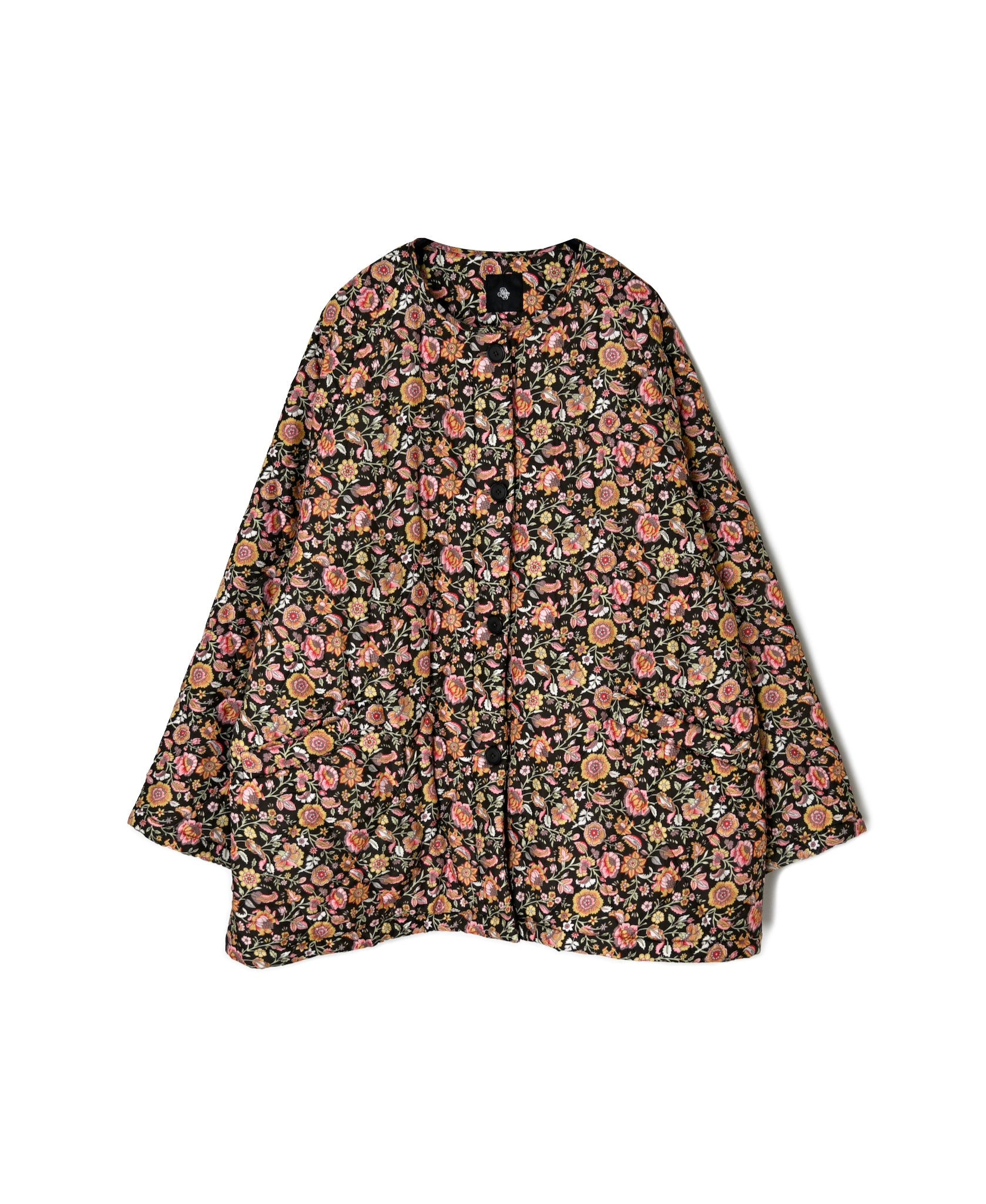 NMDS26561 BANGALORE SILK FLOWER PRINT PADDED C-NECK SHORT COAT