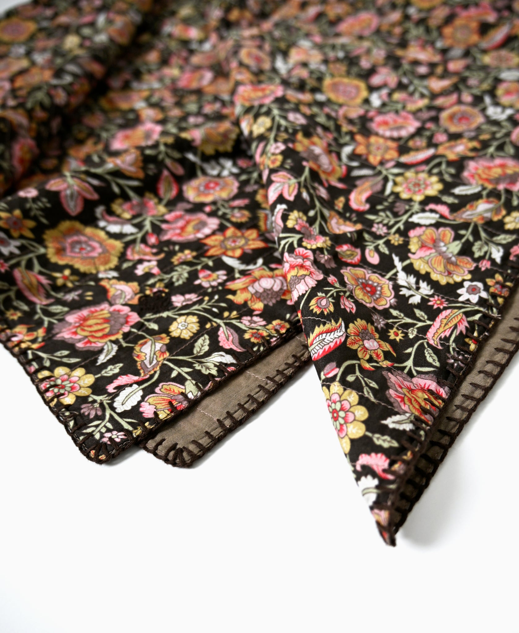 NMDS26566 BANGALORE SILK FLOWER PRINT STITCHED SCARF
