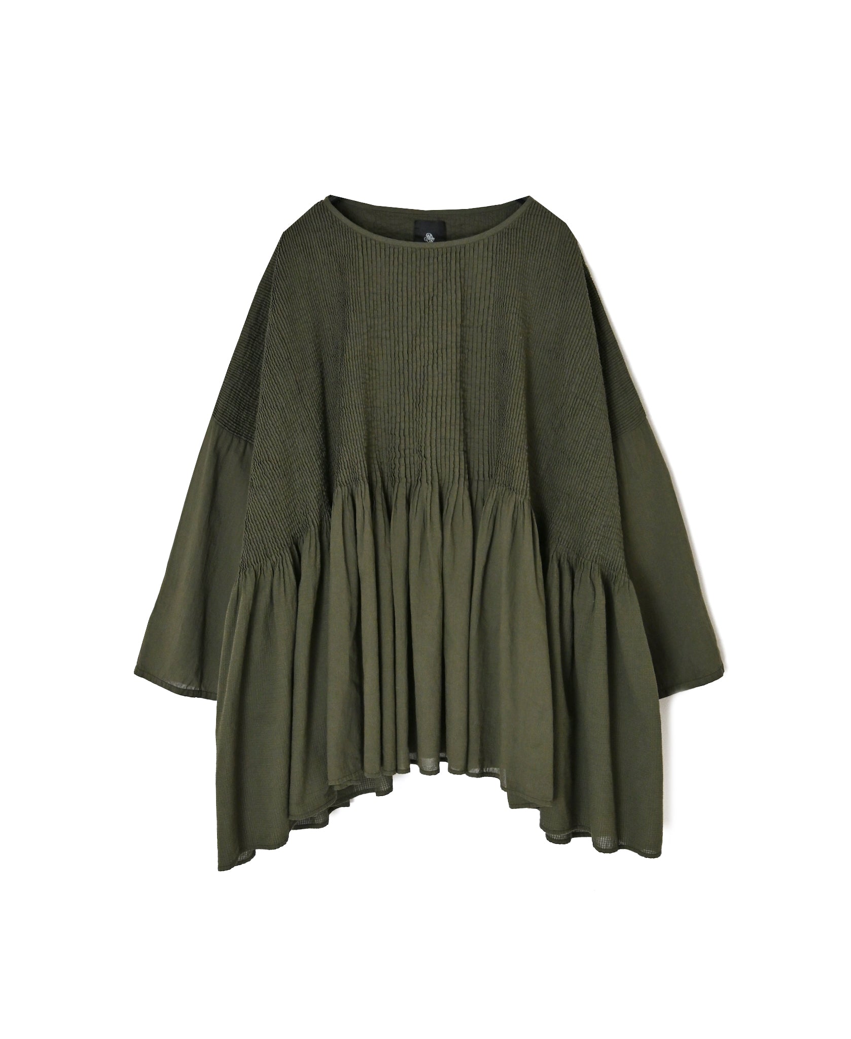 NMDS26601D ORGANIC MICRO CHK&VOILE PLAIN PATCHWORK OVERDYE MINI PINTUCK PULLOVER
