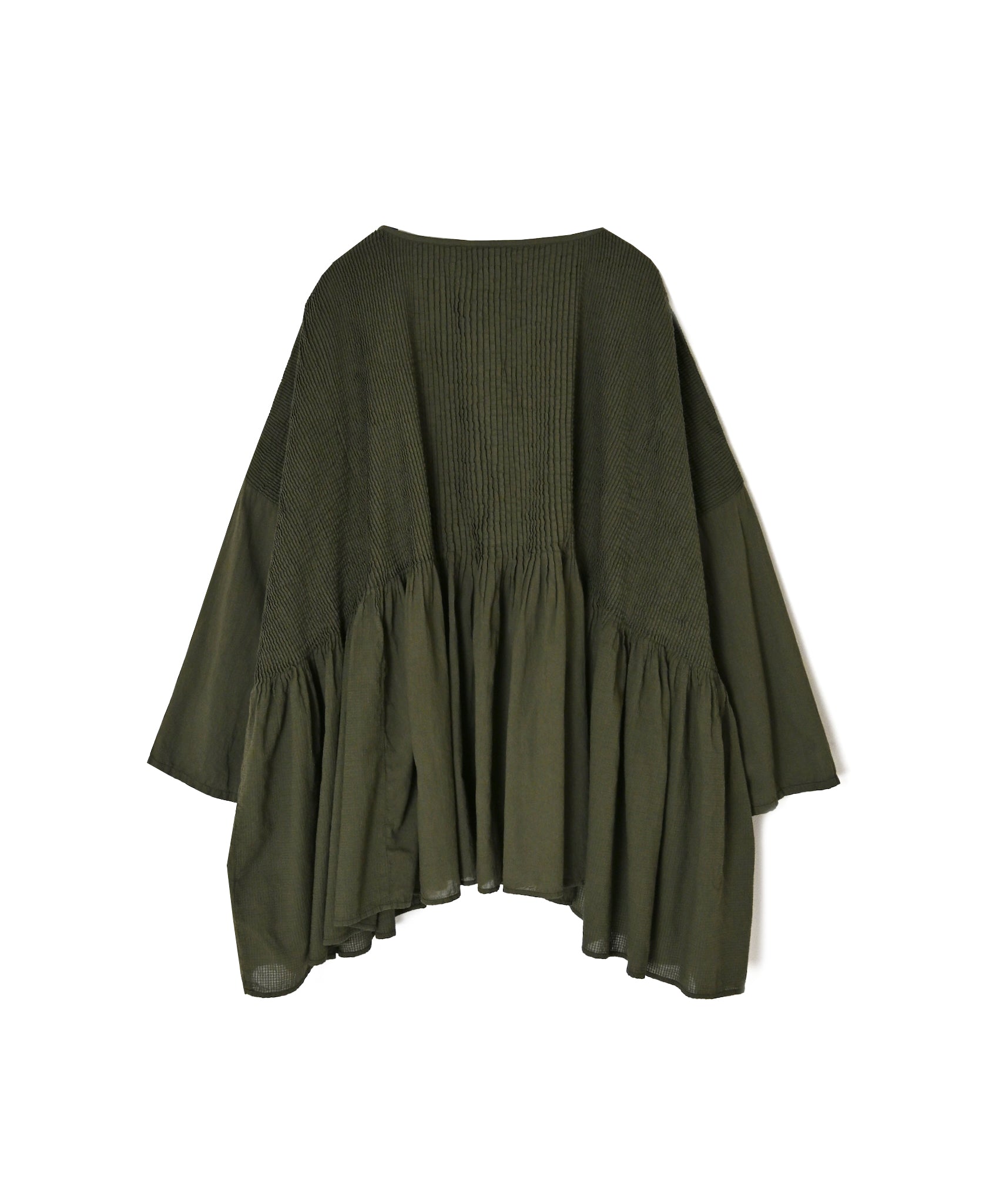 NMDS26601D ORGANIC MICRO CHK&VOILE PLAIN PATCHWORK OVERDYE MINI PINTUCK PULLOVER