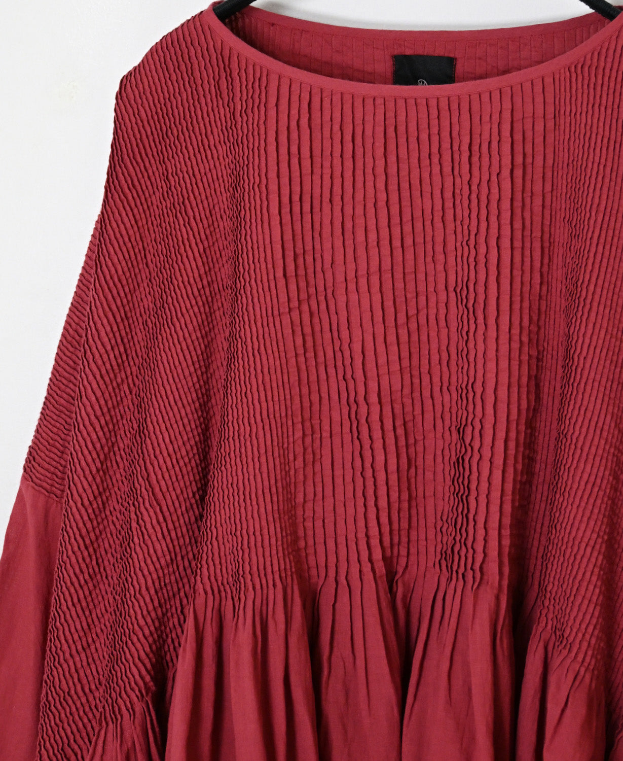 NMDS26601D ORGANIC MICRO CHK&VOILE PLAIN PATCHWORK OVERDYE MINI PINTUCK PULLOVER